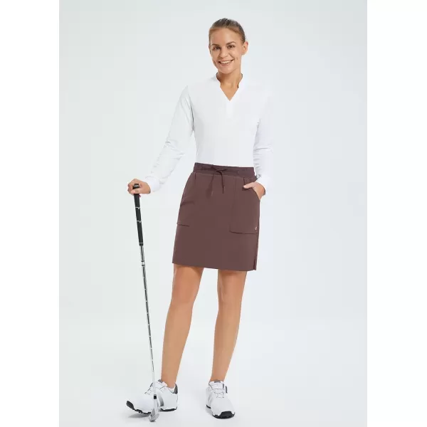 BALEAF Womens Golf Skort 18 Knee Length Skirt with Biker Shorts Pockets Stretch Elastic Waist for Tennis HikingPuce