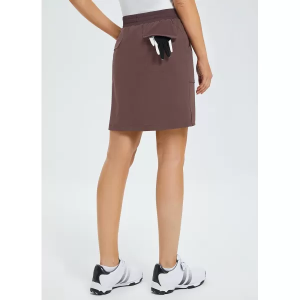 BALEAF Womens Golf Skort 18 Knee Length Skirt with Biker Shorts Pockets Stretch Elastic Waist for Tennis HikingPuce