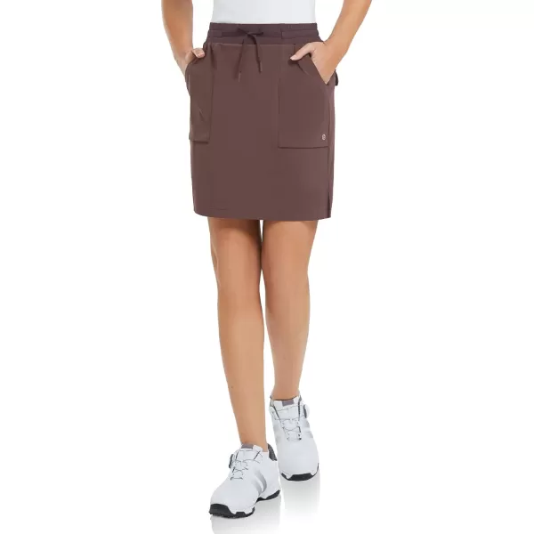 BALEAF Womens Golf Skort 18 Knee Length Skirt with Biker Shorts Pockets Stretch Elastic Waist for Tennis HikingPuce