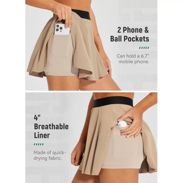 BALEAF Womens Golf Skorts Skirts with Shorts 14 Pleated Tennis Skirts Athletic PocketsBrown