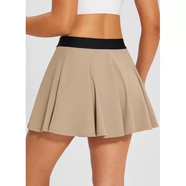 BALEAF Womens Golf Skorts Skirts with Shorts 14 Pleated Tennis Skirts Athletic PocketsBrown