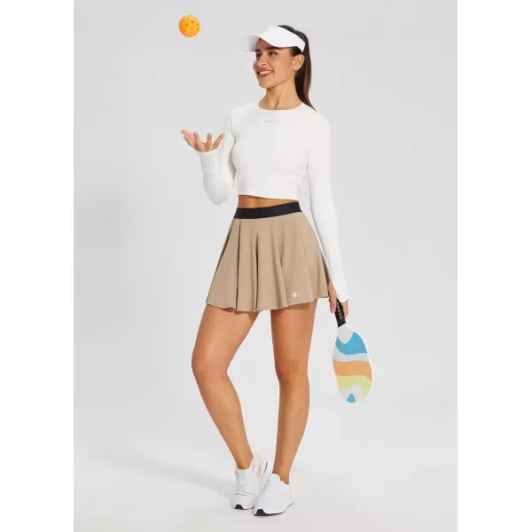 BALEAF Womens Golf Skorts Skirts with Shorts 14 Pleated Tennis Skirts Athletic PocketsBrown