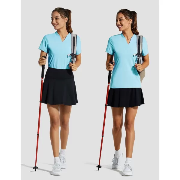 BALEAF Womens Golf Tennis Shirts VNeck Lightweight Quick Dry UPF 50 Sun Protection Short Sleeve Polo Shirts CollarlessBlue