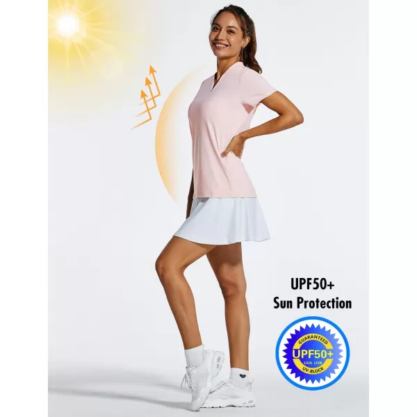 BALEAF Womens Golf Tennis Shirts VNeck Lightweight Quick Dry UPF 50 Sun Protection Short Sleeve Polo Shirts CollarlessPink