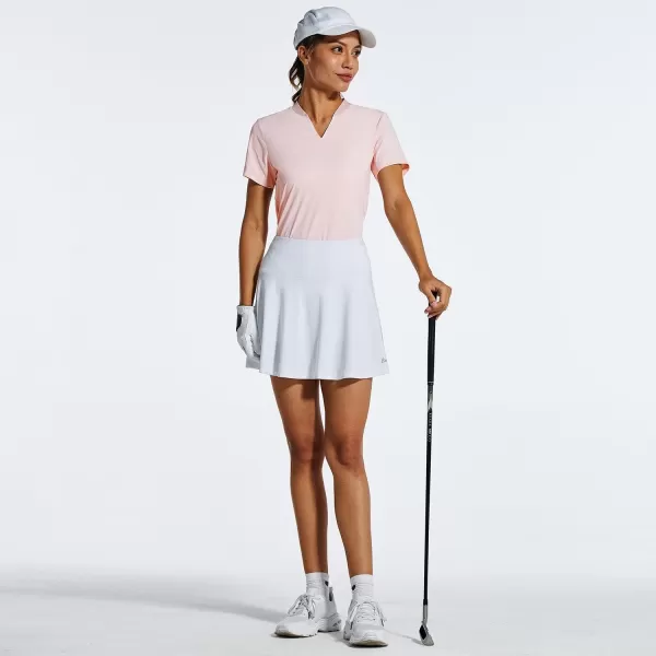 BALEAF Womens Golf Tennis Shirts VNeck Lightweight Quick Dry UPF 50 Sun Protection Short Sleeve Polo Shirts CollarlessPink