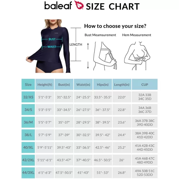 BALEAF Womens Half Zip Rash Guard Built in Bra UV SPF 50 Sun Protection Swim Shirts Tops Long Sleeve RashguardNavy