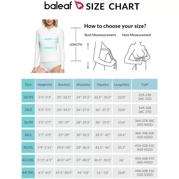 BALEAF Womens Half Zip Rash Guard Built in Bra UV SPF 50 Sun Protection Swim Shirts Tops Long Sleeve RashguardWhite