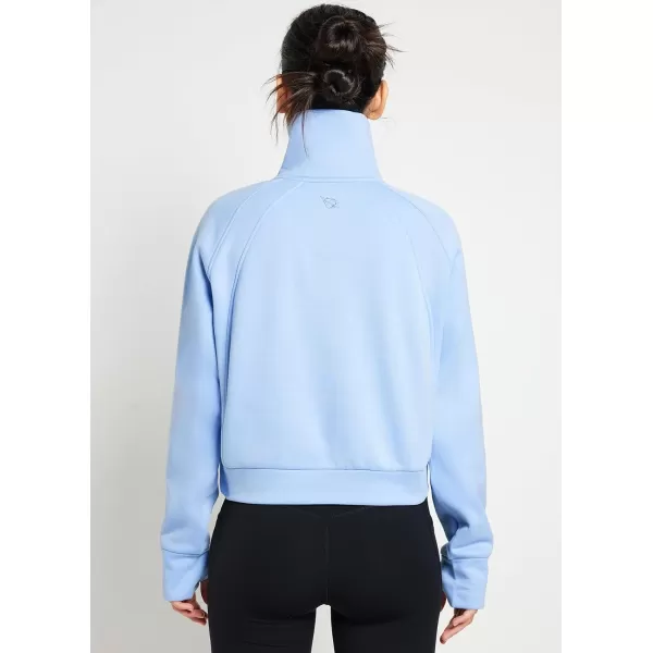 BALEAF Womens Half Zip Sweatshirt Fleece Pullover Long Sleeve Stand Collar Crop Sweatshirts with Pockets Thumb HoleBlue