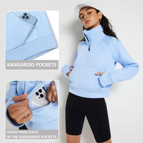 BALEAF Womens Half Zip Sweatshirt Fleece Pullover Long Sleeve Stand Collar Crop Sweatshirts with Pockets Thumb HoleBlue