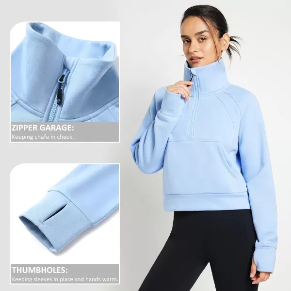 BALEAF Womens Half Zip Sweatshirt Fleece Pullover Long Sleeve Stand Collar Crop Sweatshirts with Pockets Thumb HoleBlue