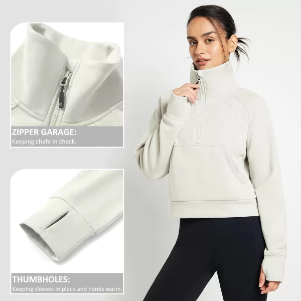 BALEAF Womens Half Zip Sweatshirt Fleece Pullover Long Sleeve Stand Collar Crop Sweatshirts with Pockets Thumb HoleOatmeal