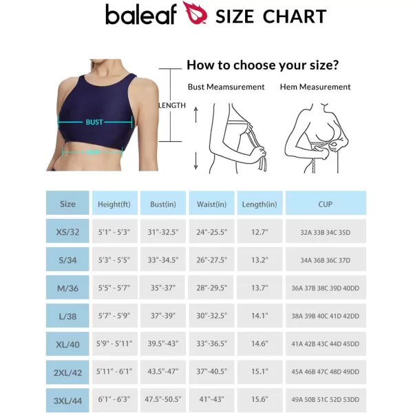 BALEAF Womens High Neck Swim Top Sporty Raceback Bra Modest Bathing Suit with Builtin Bra Crop Tops Under Rash GuardDark Blue