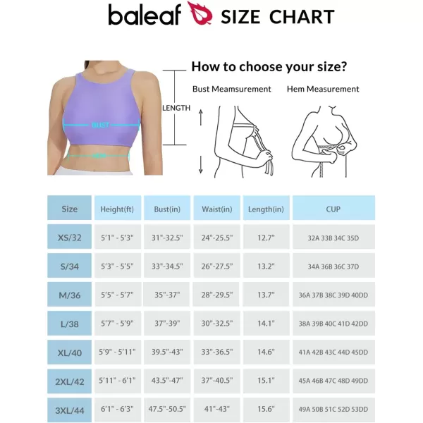 BALEAF Womens High Neck Swim Top Sporty Raceback Bra Modest Bathing Suit with Builtin Bra Crop Tops Under Rash GuardPurple