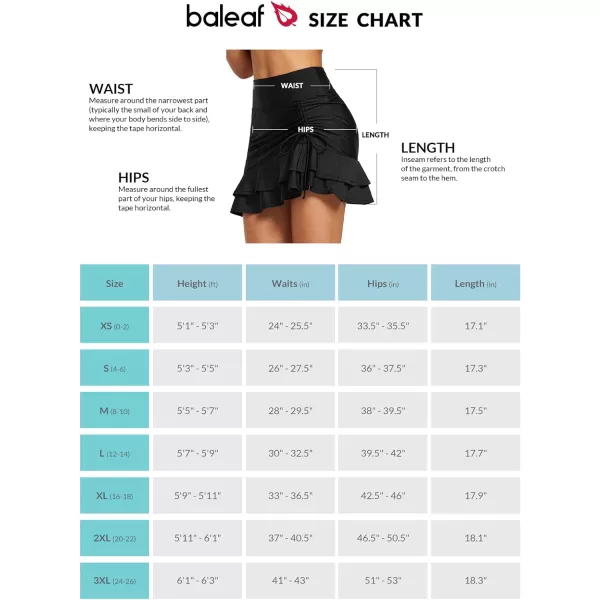 BALEAF Womens High Waisted Adjustable Drawstring Ruffle Swim Skirt Bottoms Modest Tummy Control Swim Skort with Pocket LinerBlack