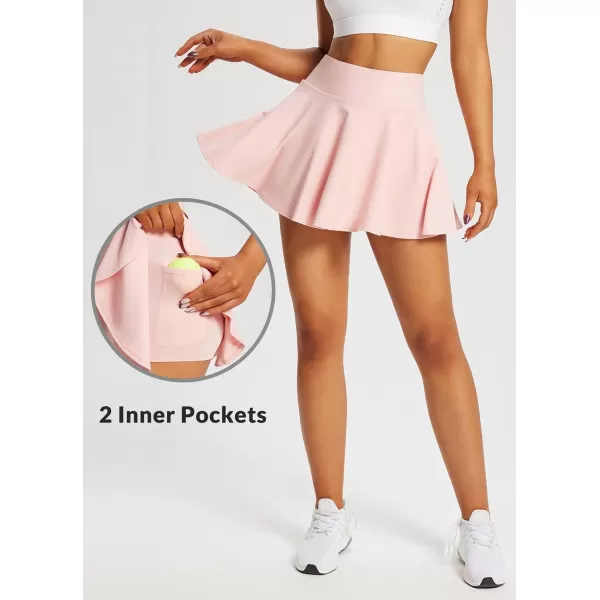 BALEAF Womens High Waisted Tennis Skirts Tummy Control Pleated Golf Skorts Skirts for Women with Shorts PocketsPink