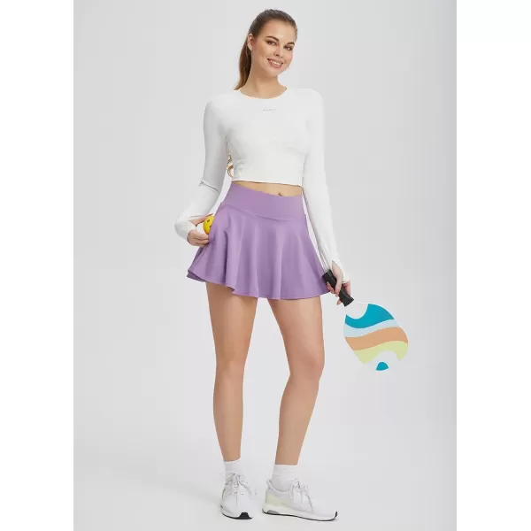 BALEAF Womens High Waisted Tennis Skirts Tummy Control Pleated Golf Skorts Skirts for Women with Shorts PocketsPurple2 Side Pockets