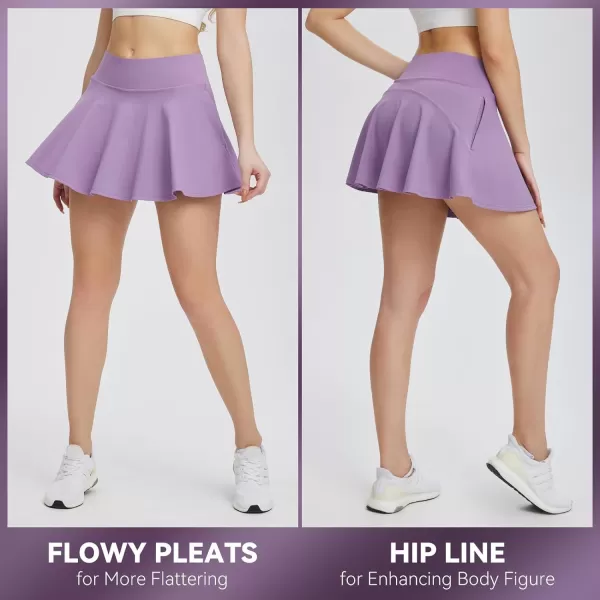 BALEAF Womens High Waisted Tennis Skirts Tummy Control Pleated Golf Skorts Skirts for Women with Shorts PocketsPurple2 Side Pockets