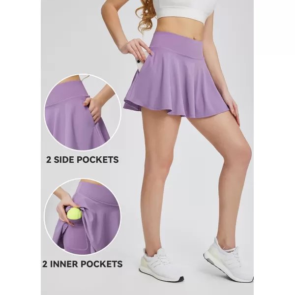 BALEAF Womens High Waisted Tennis Skirts Tummy Control Pleated Golf Skorts Skirts for Women with Shorts PocketsPurple2 Side Pockets