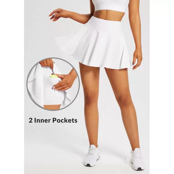 BALEAF Womens High Waisted Tennis Skirts Tummy Control Pleated Golf Skorts Skirts for Women with Shorts PocketsWhite