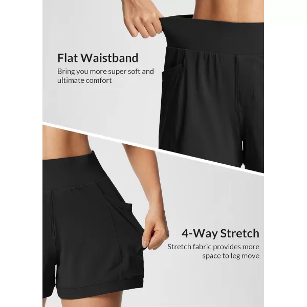 BALEAF Womens Hiking Athletic Shorts Quick Dry A Line High Waisted Casual Yoga Active Workout Running Shorts with PocketsBlack