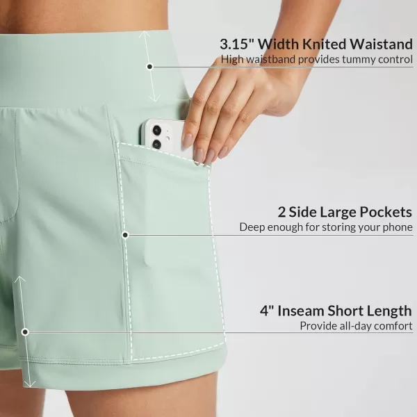 BALEAF Womens Hiking Athletic Shorts Quick Dry A Line High Waisted Casual Yoga Active Workout Running Shorts with PocketsLight Green