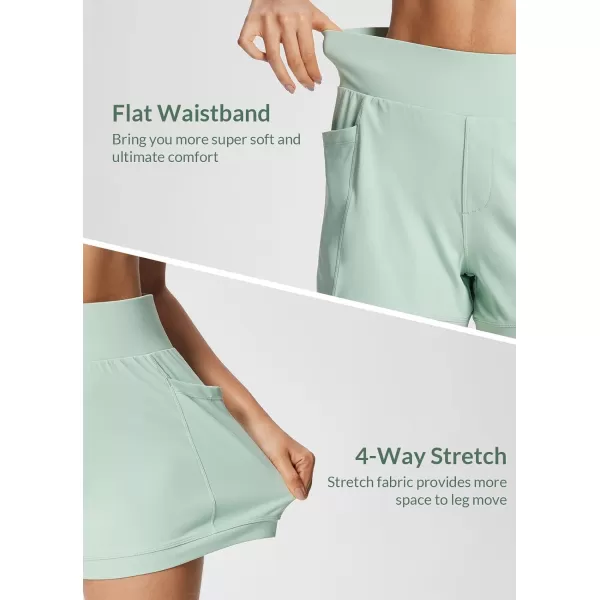 BALEAF Womens Hiking Athletic Shorts Quick Dry A Line High Waisted Casual Yoga Active Workout Running Shorts with PocketsLight Green