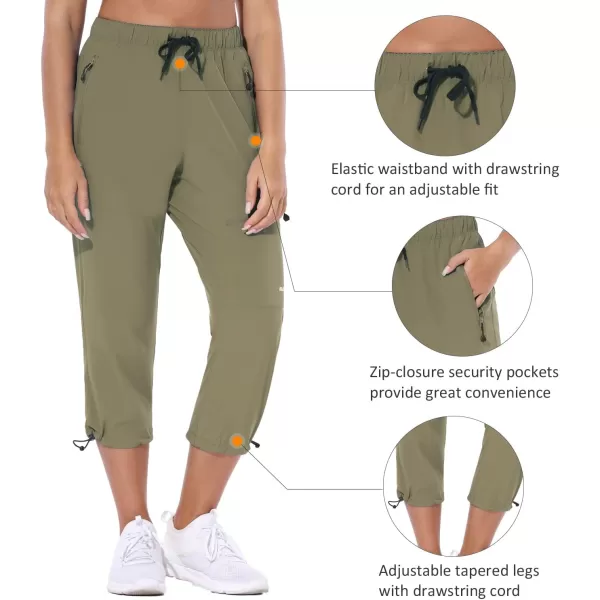 BALEAF Womens Hiking Cargo Capris Outdoor Lightweight Water Resistant Pants UPF 50 Zipper Pockets02light Greencapri