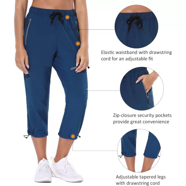 BALEAF Womens Hiking Cargo Capris Outdoor Lightweight Water Resistant Pants UPF 50 Zipper Pockets02navy Bluecapri