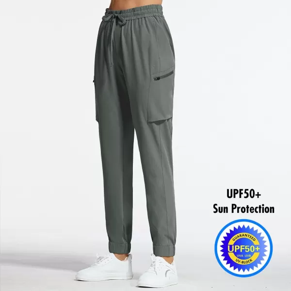 BALEAF Womens Hiking Cargo Pants Lightweight Sports Pants with 7 Pockets Zippered Quick Dry UPF 50 Tapered JoggersGray