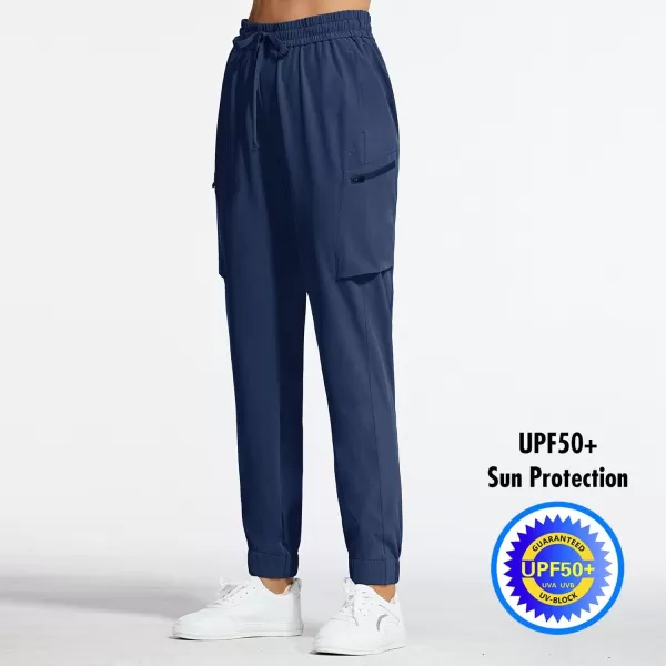 BALEAF Womens Hiking Cargo Pants Lightweight Sports Pants with 7 Pockets Zippered Quick Dry UPF 50 Tapered JoggersNavy Blue