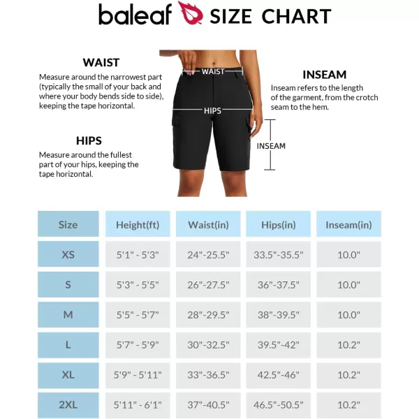 BALEAF Womens Hiking Long Shorts 10 Cargo Short Knee Length Quick Dry with Pockets UPF 50 Water ResistantBlack