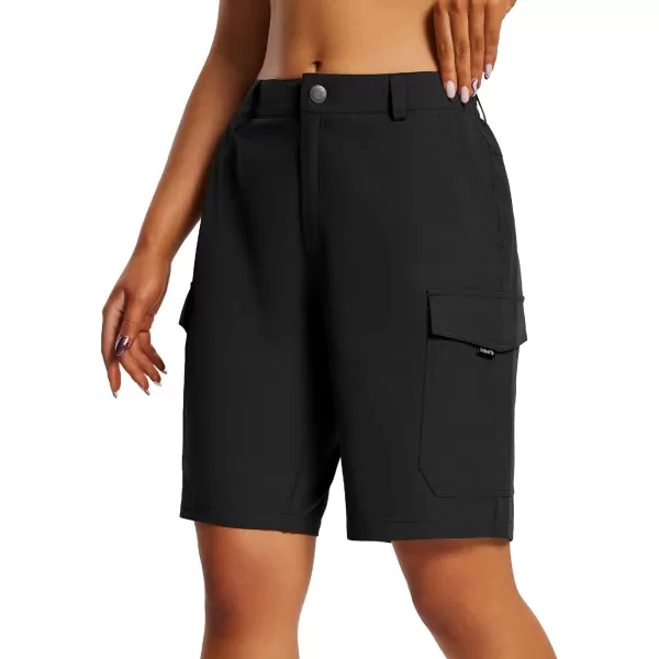 BALEAF Womens Hiking Long Shorts 10 Cargo Short Knee Length Quick Dry with Pockets UPF 50 Water ResistantBlack