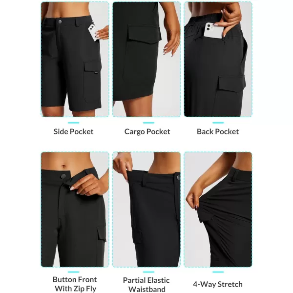 BALEAF Womens Hiking Long Shorts 10 Cargo Short Knee Length Quick Dry with Pockets UPF 50 Water ResistantBlack