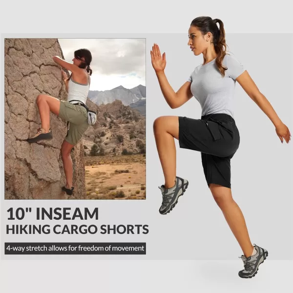 BALEAF Womens Hiking Long Shorts 10 Cargo Short Knee Length Quick Dry with Pockets UPF 50 Water ResistantBlack