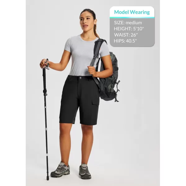 BALEAF Womens Hiking Long Shorts 10 Cargo Short Knee Length Quick Dry with Pockets UPF 50 Water ResistantBlack