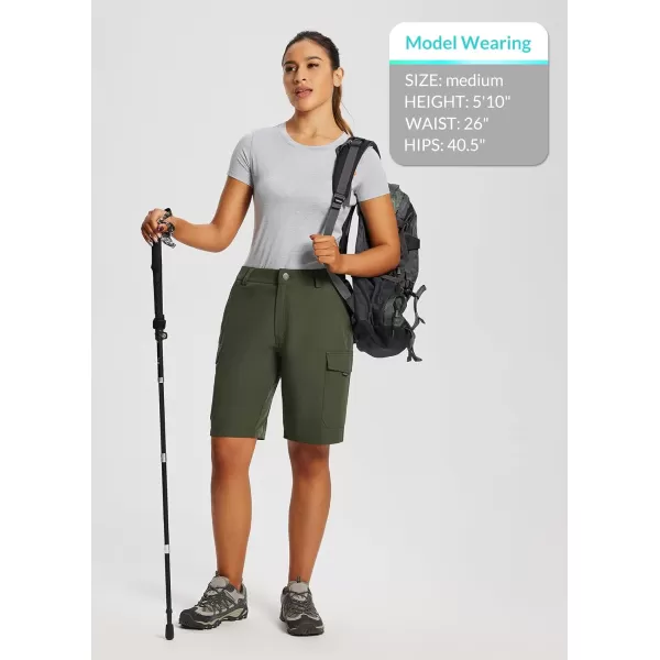 BALEAF Womens Hiking Long Shorts 10 Cargo Short Knee Length Quick Dry with Pockets UPF 50 Water ResistantGreen