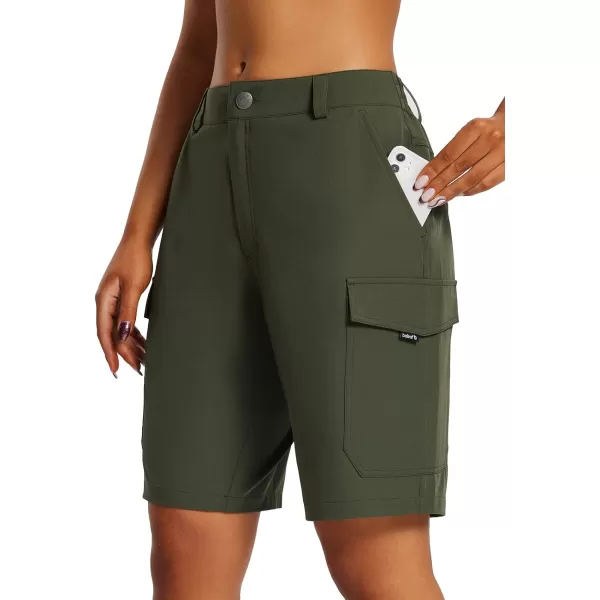 BALEAF Womens Hiking Long Shorts 10 Cargo Short Knee Length Quick Dry with Pockets UPF 50 Water ResistantGreen