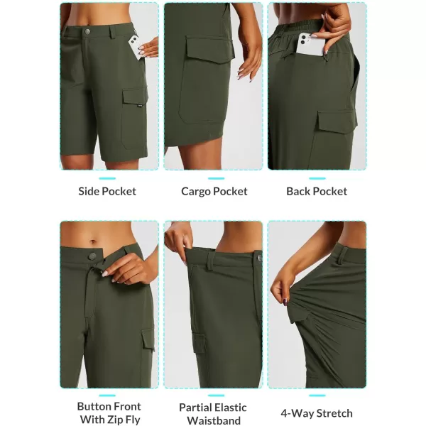 BALEAF Womens Hiking Long Shorts 10 Cargo Short Knee Length Quick Dry with Pockets UPF 50 Water ResistantGreen