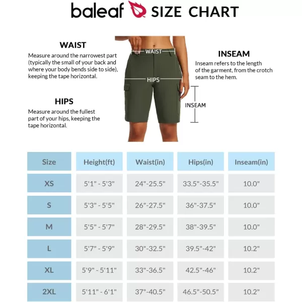 BALEAF Womens Hiking Long Shorts 10 Cargo Short Knee Length Quick Dry with Pockets UPF 50 Water ResistantGreen