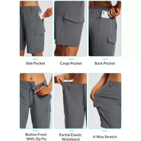 BALEAF Womens Hiking Long Shorts 10 Cargo Short Knee Length Quick Dry with Pockets UPF 50 Water ResistantGrey