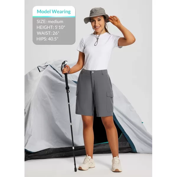 BALEAF Womens Hiking Long Shorts 10 Cargo Short Knee Length Quick Dry with Pockets UPF 50 Water ResistantGrey