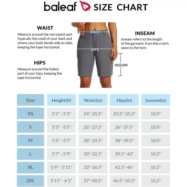 BALEAF Womens Hiking Long Shorts 10 Cargo Short Knee Length Quick Dry with Pockets UPF 50 Water ResistantGrey