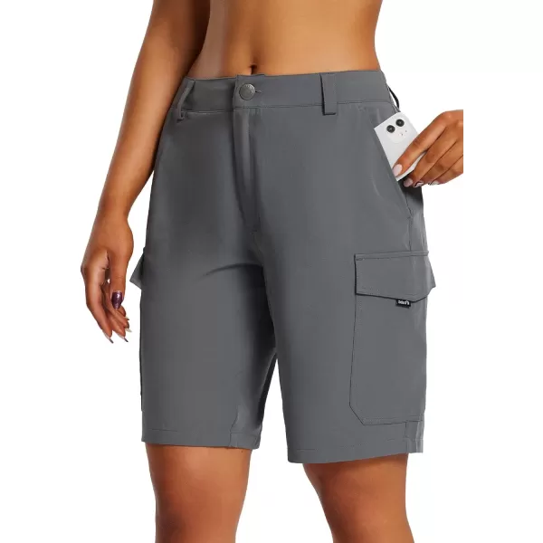 BALEAF Womens Hiking Long Shorts 10 Cargo Short Knee Length Quick Dry with Pockets UPF 50 Water ResistantGrey