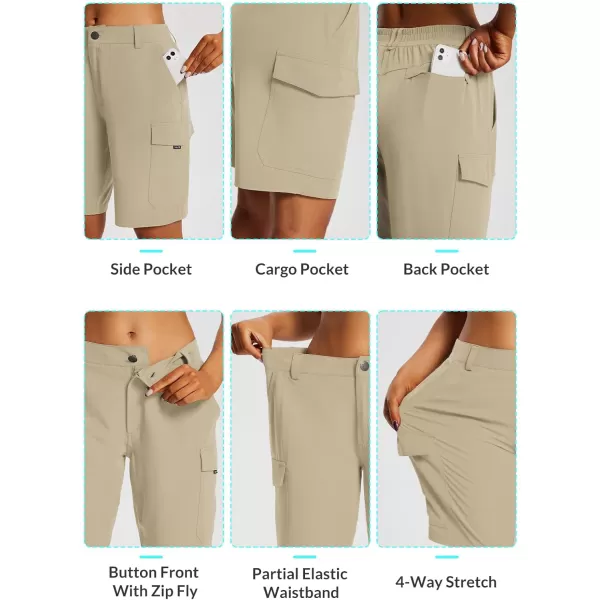 BALEAF Womens Hiking Long Shorts 10 Cargo Short Knee Length Quick Dry with Pockets UPF 50 Water ResistantKhaki