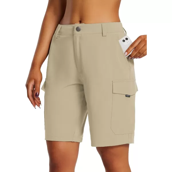 BALEAF Womens Hiking Long Shorts 10 Cargo Short Knee Length Quick Dry with Pockets UPF 50 Water ResistantKhaki