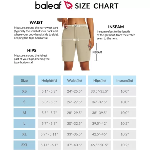 BALEAF Womens Hiking Long Shorts 10 Cargo Short Knee Length Quick Dry with Pockets UPF 50 Water ResistantKhaki