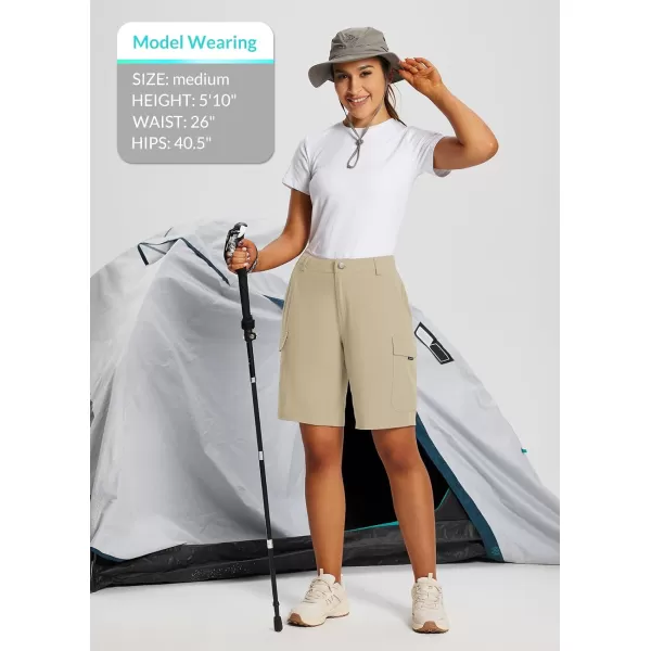 BALEAF Womens Hiking Long Shorts 10 Cargo Short Knee Length Quick Dry with Pockets UPF 50 Water ResistantKhaki