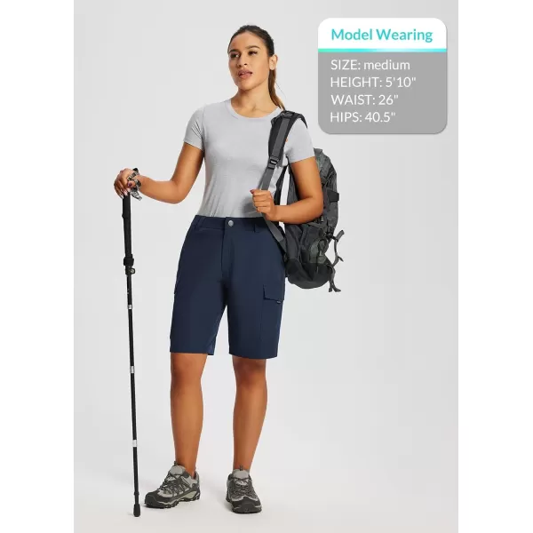 BALEAF Womens Hiking Long Shorts 10 Cargo Short Knee Length Quick Dry with Pockets UPF 50 Water ResistantNavy Blue