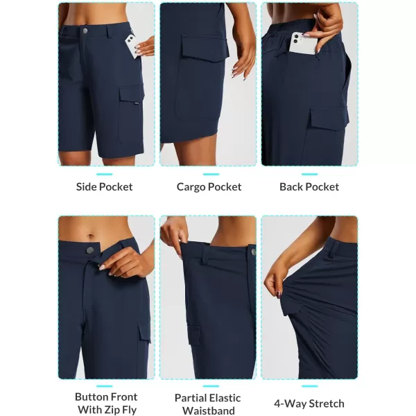 BALEAF Womens Hiking Long Shorts 10 Cargo Short Knee Length Quick Dry with Pockets UPF 50 Water ResistantNavy Blue