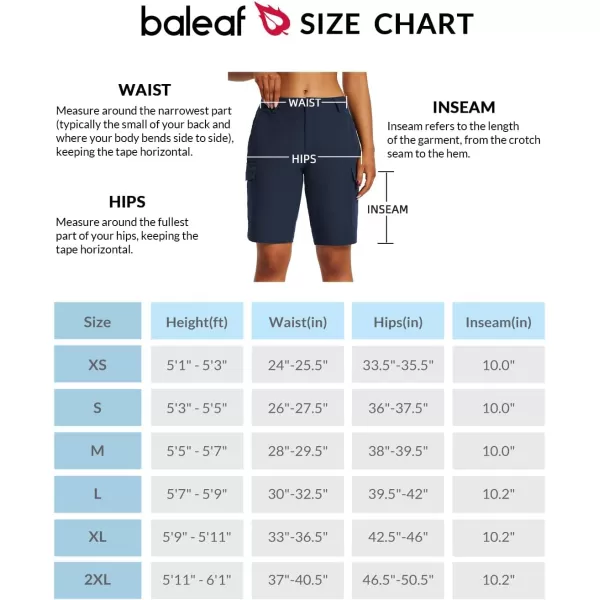 BALEAF Womens Hiking Long Shorts 10 Cargo Short Knee Length Quick Dry with Pockets UPF 50 Water ResistantNavy Blue